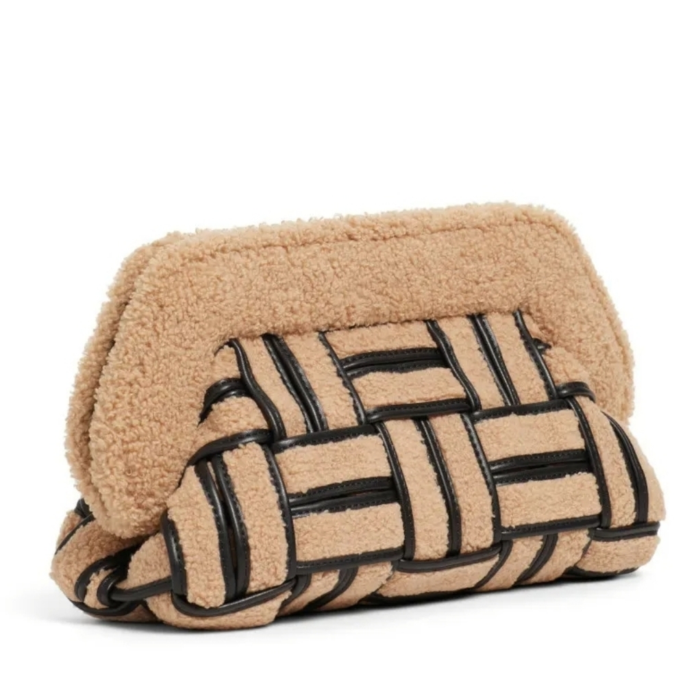 THEMOIRè Faux Fur Elegant Tan and Black Braided Teddy Bear Women's Bag